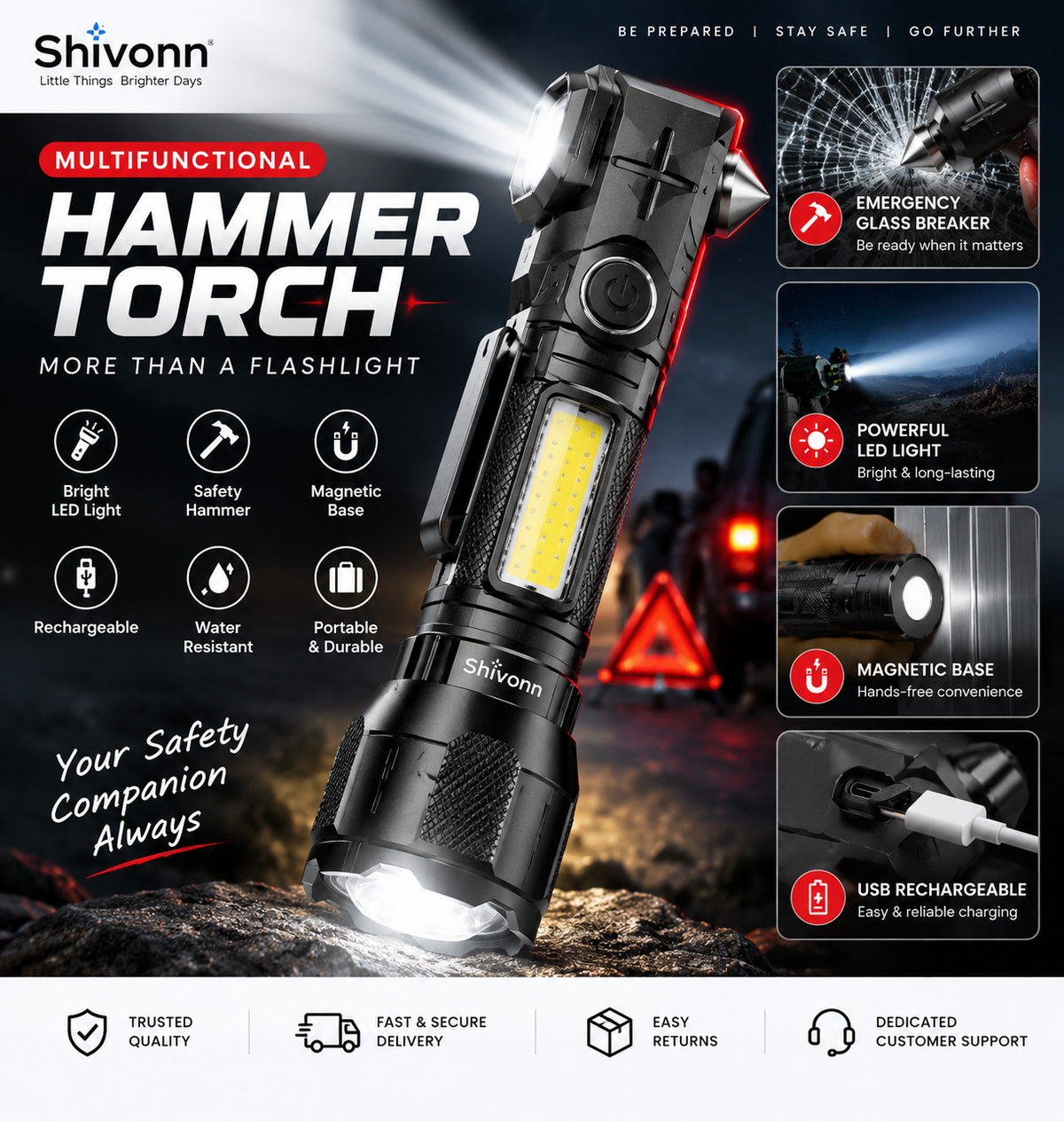 Emergency safety hammer flashlight LED torch